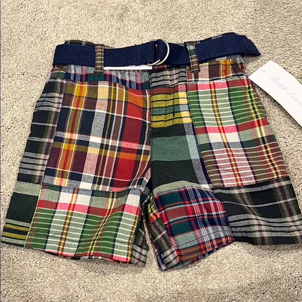 Ralph Lauren plaid shorts, with belt